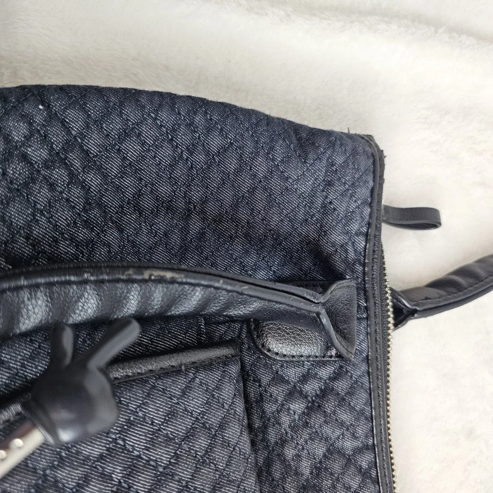Vera Bradley Classic Denim Navy Carson East West Tote Faux Leather Trim